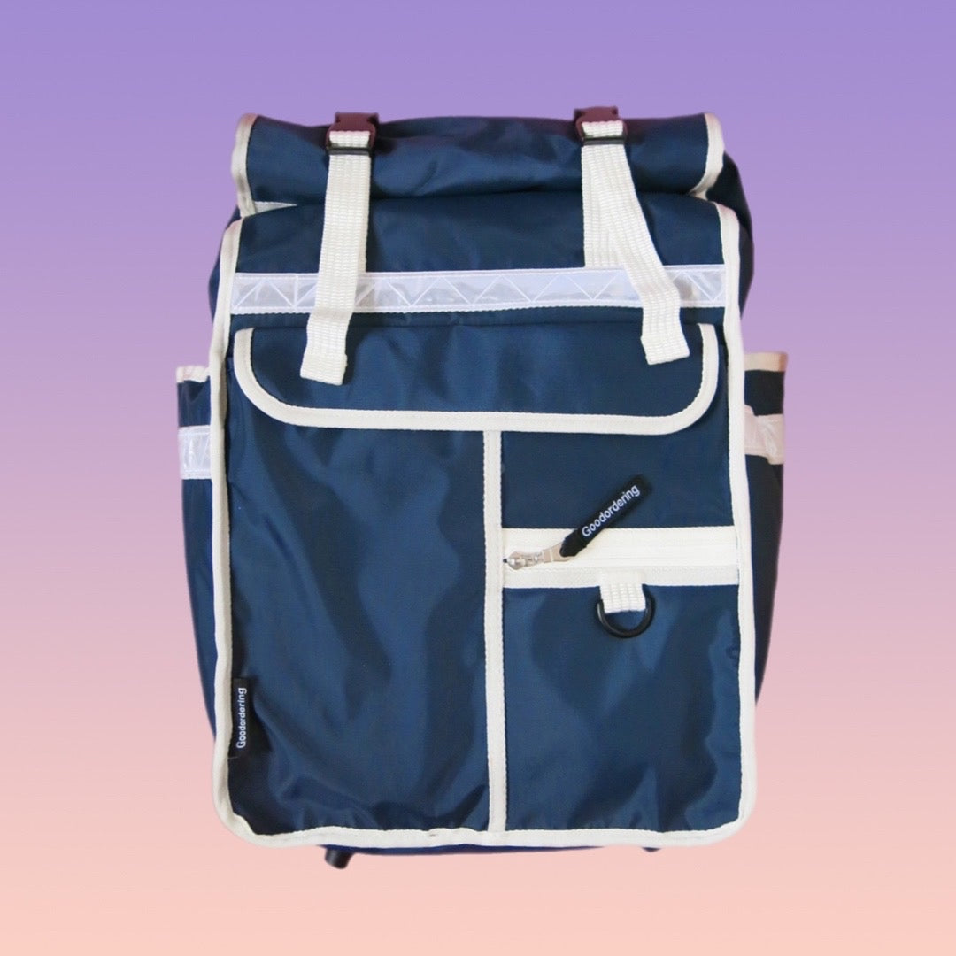 Navy Blue White Rolltop backpack Pannier Eco