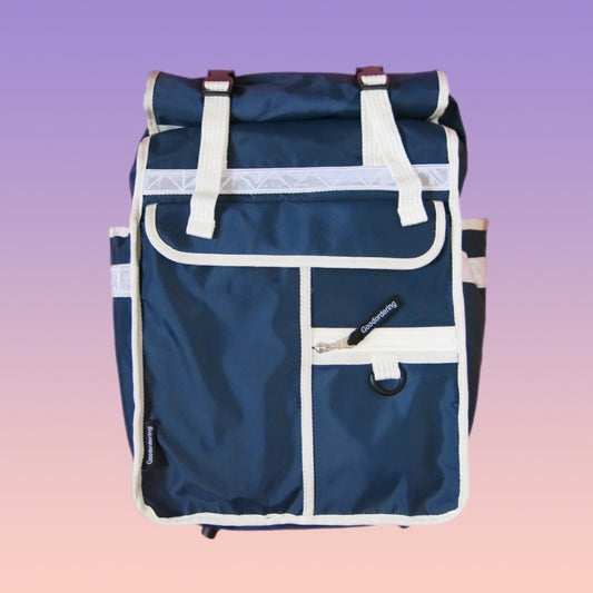 Navy Blue White Rolltop backpack Pannier Eco