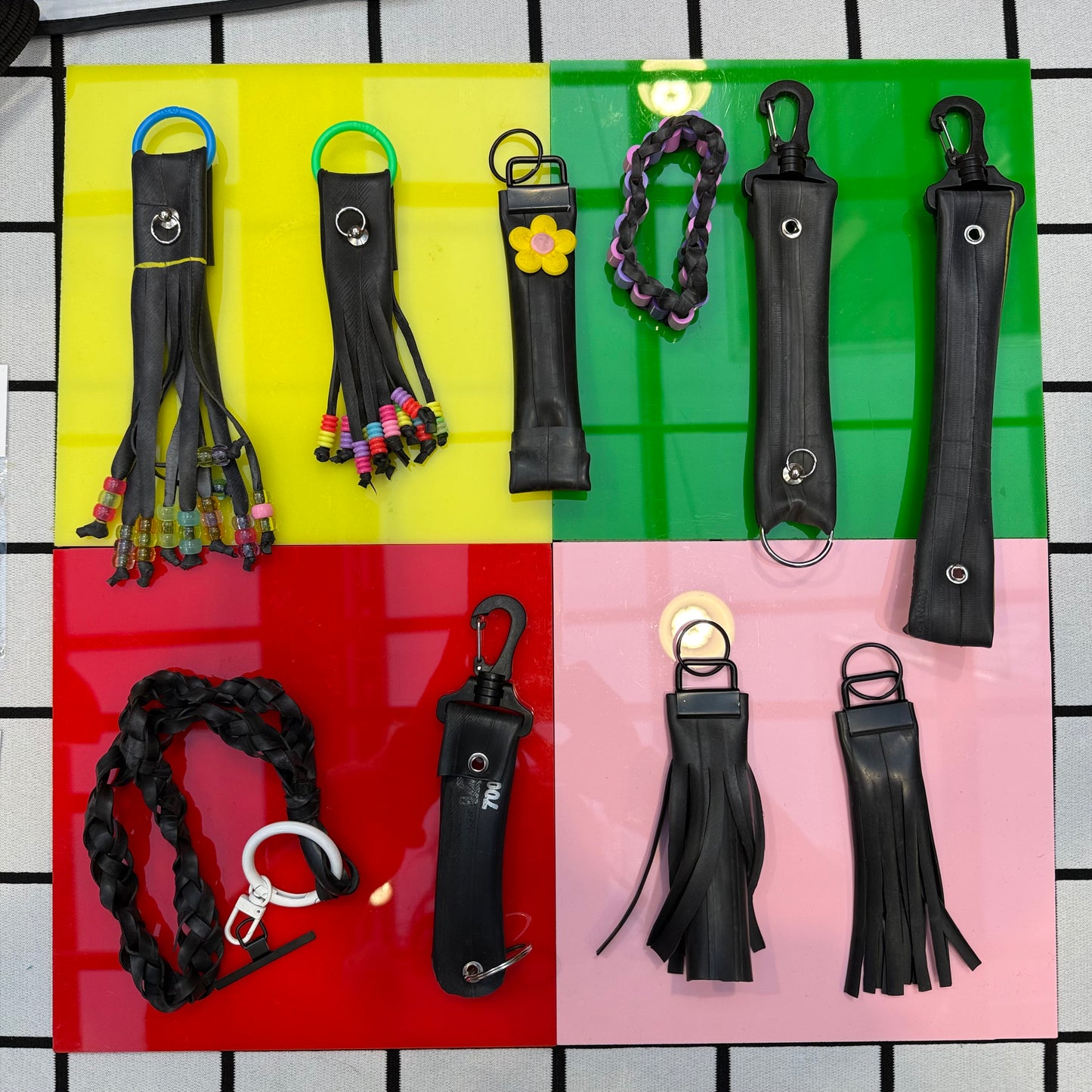 Upcycled inner tube keyrings