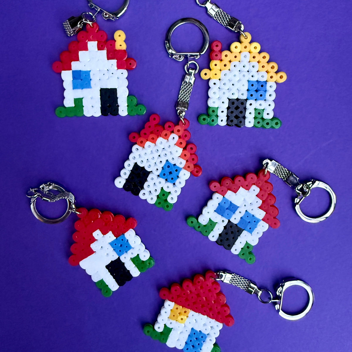 Hama bead cottage keyring