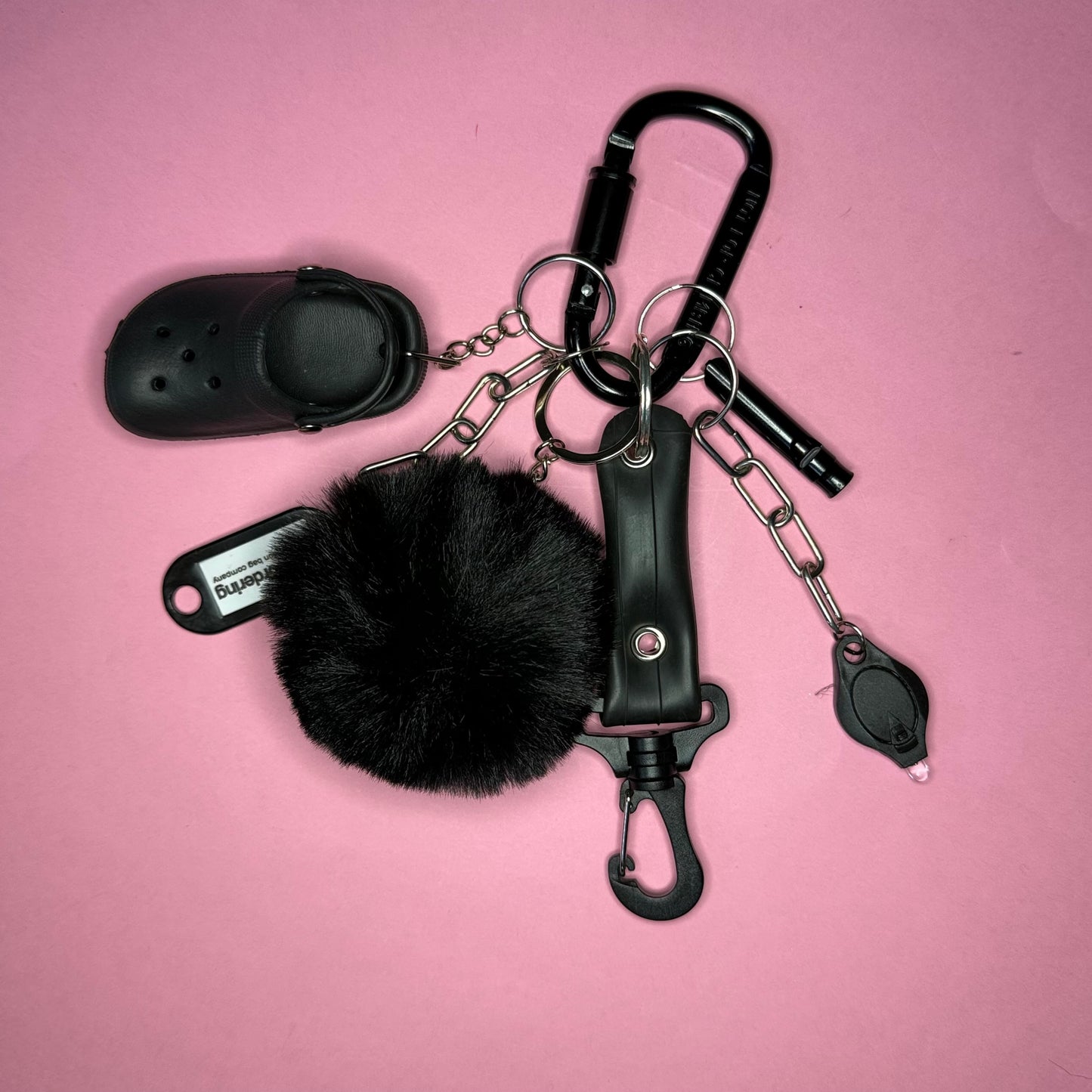 Bag charm and keyring black monochrome