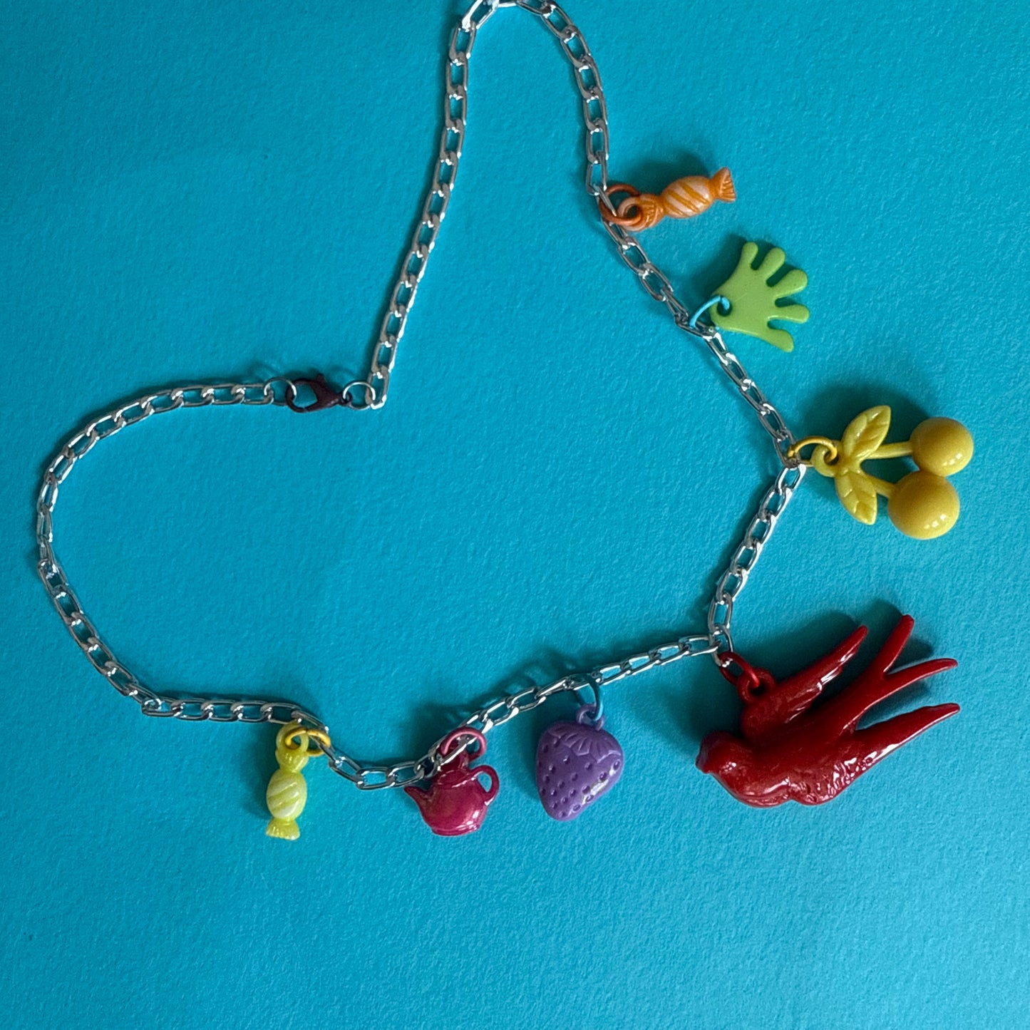 Vintage plastic charm necklace Swallow