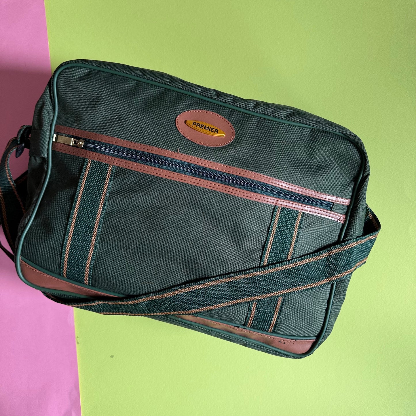 Upcycled Retro travel Bicycle Pannier tote bag green premier