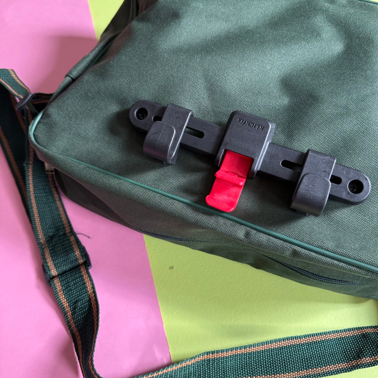 Upcycled Retro travel Bicycle Pannier tote bag green premier