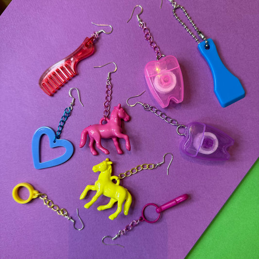 Toy’n’teeth drop chain earrings