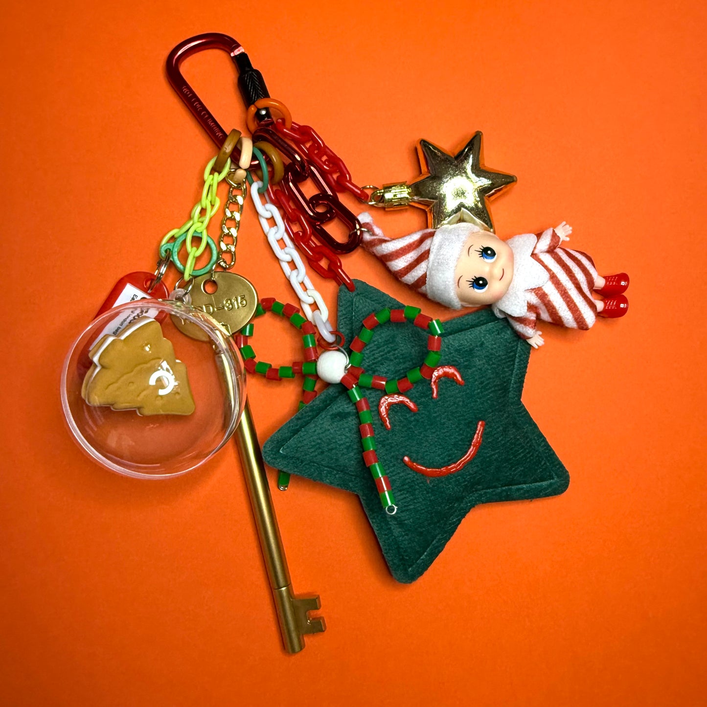 Bag charm and keyring christmas pixie gold pen