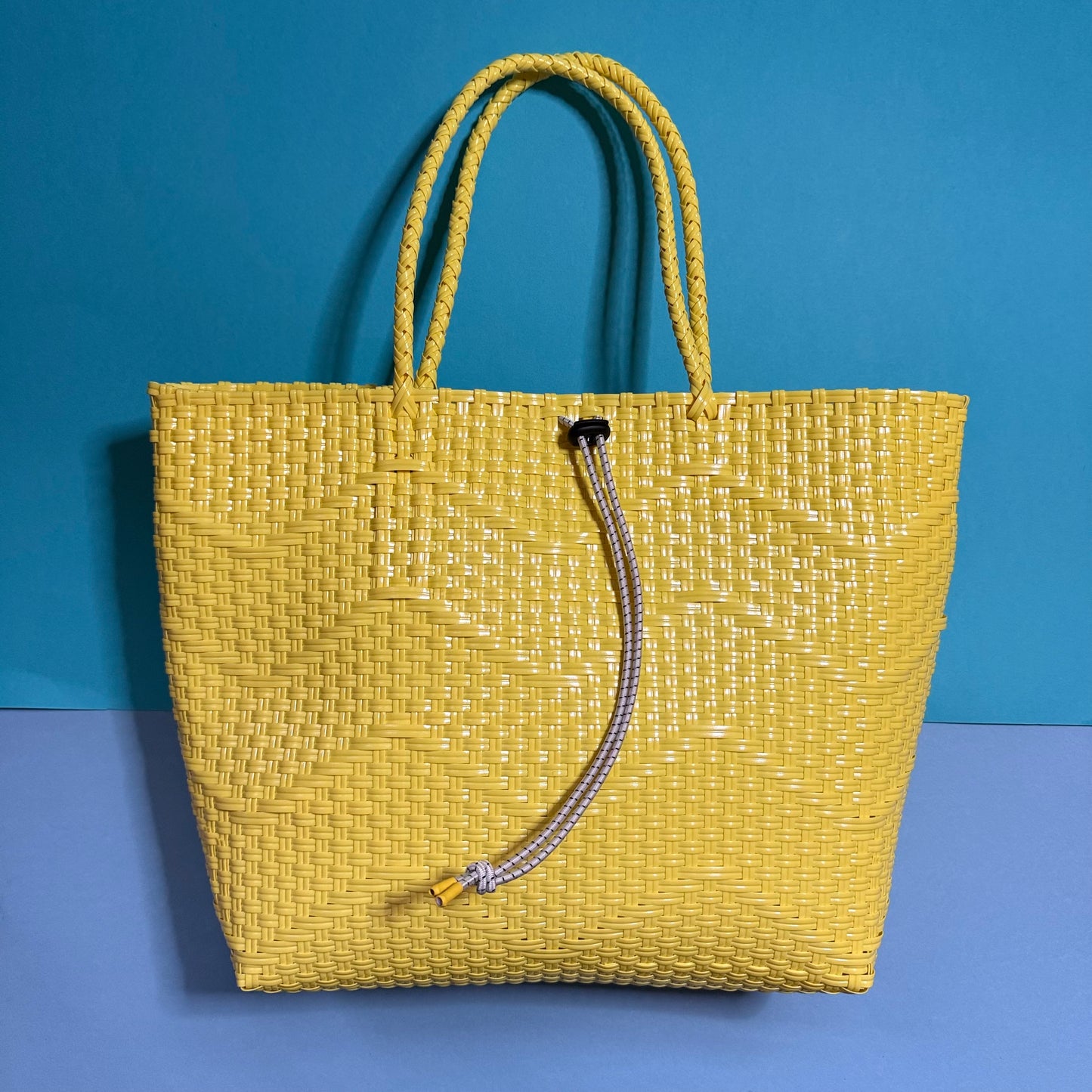 Bicycle Pannier recycled yellow plastic woven basket tote ba