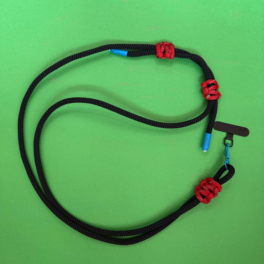 Thick Cord Phone strap lanyard black (red/blue)