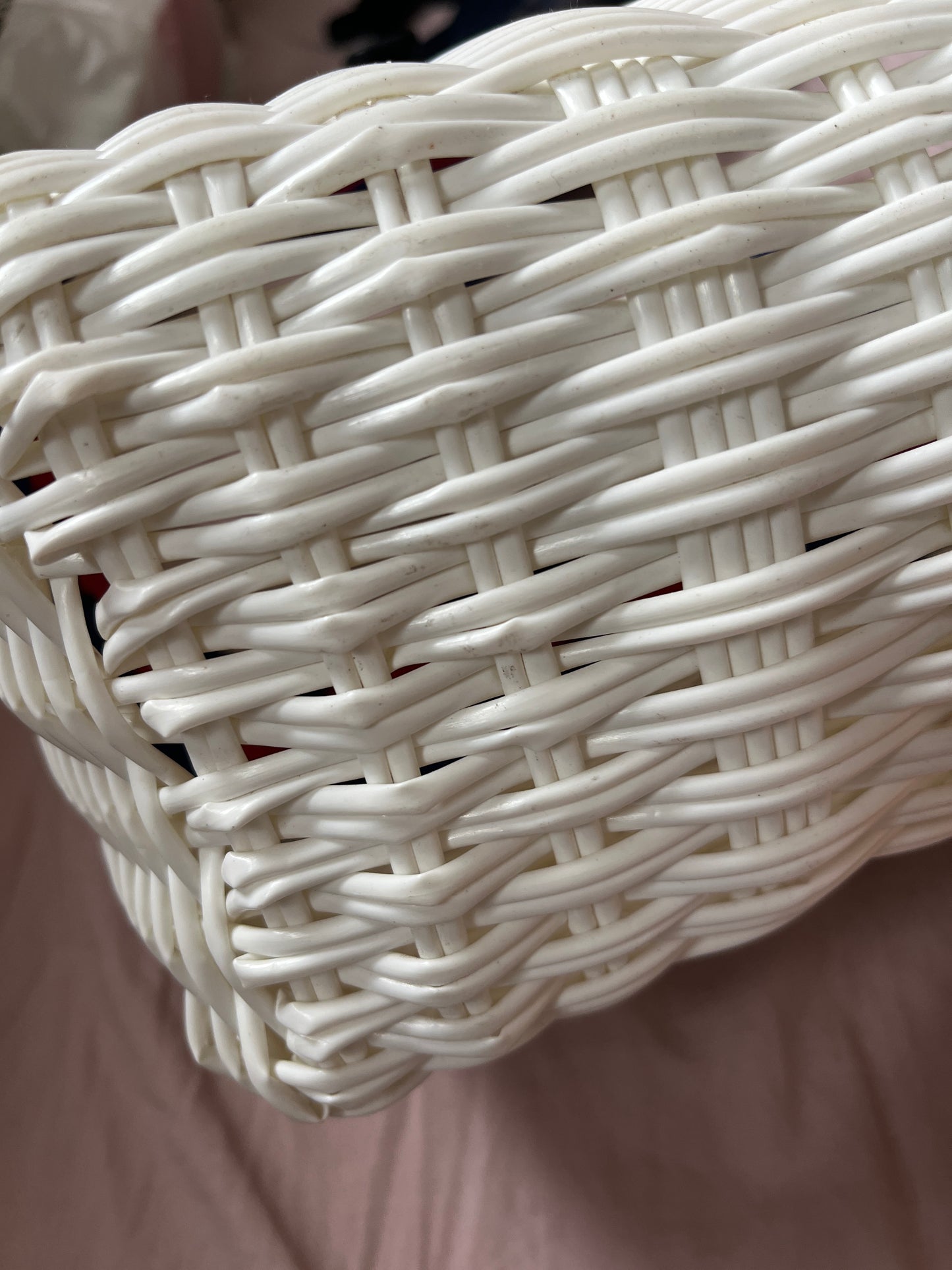 Bicycle Pannier recycled white blue red plastic woven basket tote bag