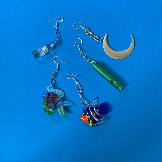 Whimsical motif drop chain earrings