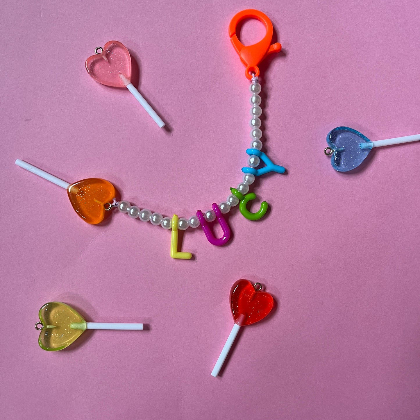 Personalised name Bag charm and keyring lollypop