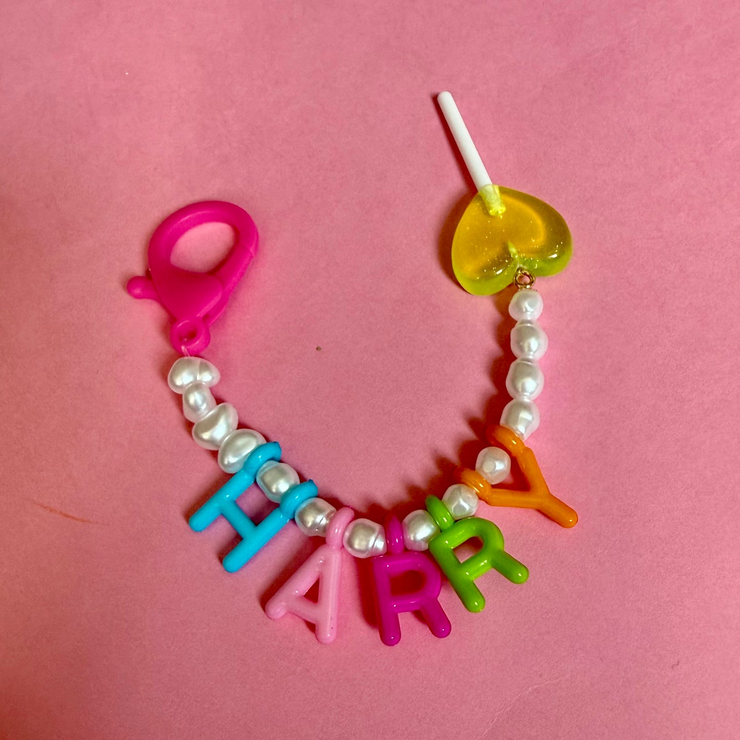 Personalised name Bag charm and keyring lollypop