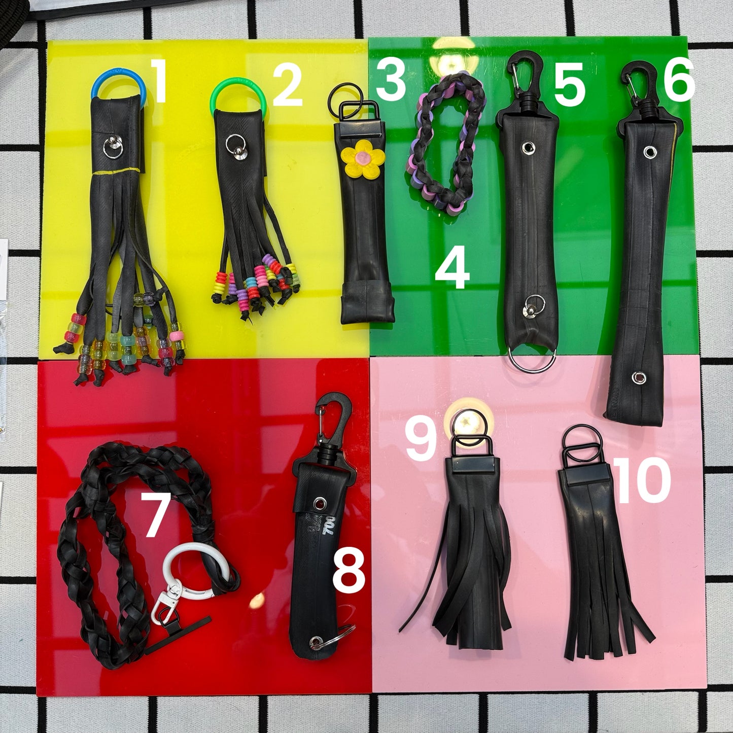 Upcycled inner tube keyrings