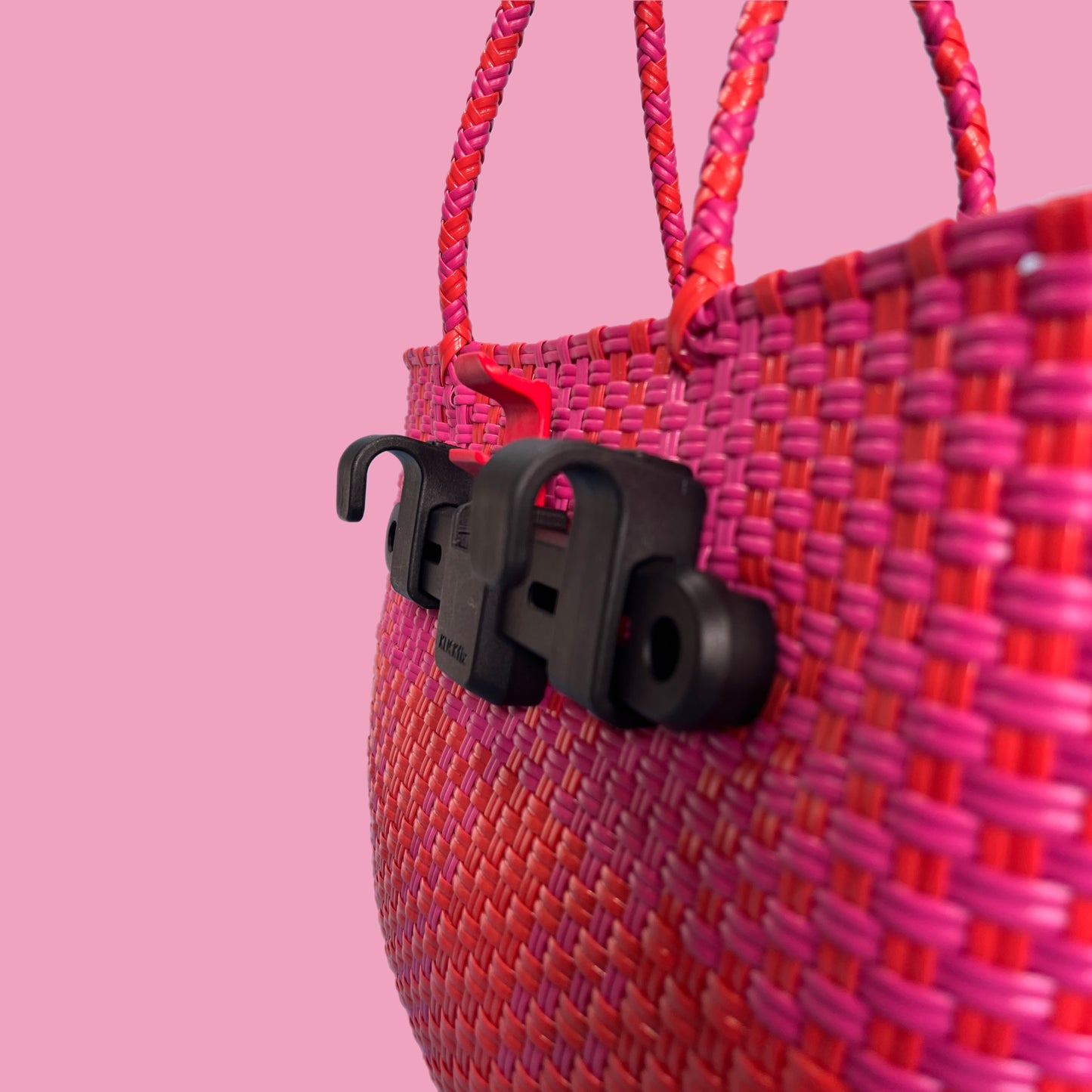 Bicycle Pannier recycled red & pink plastic woven basket tote bag