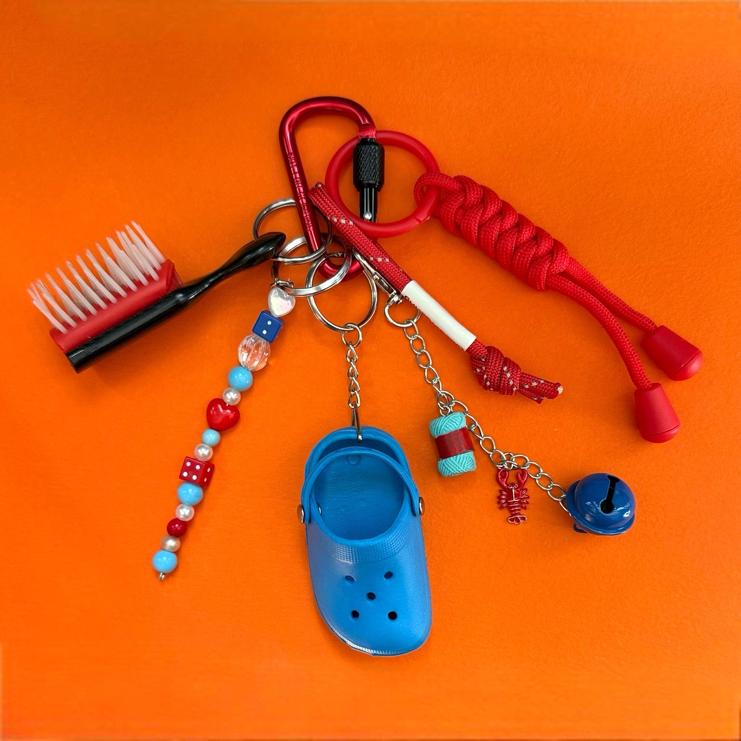 Bag charm and keyring hair brush
