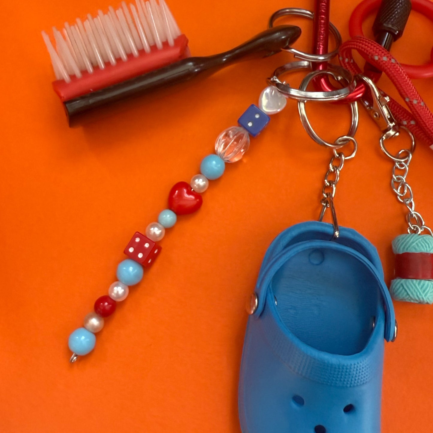 Bag charm and keyring hair brush