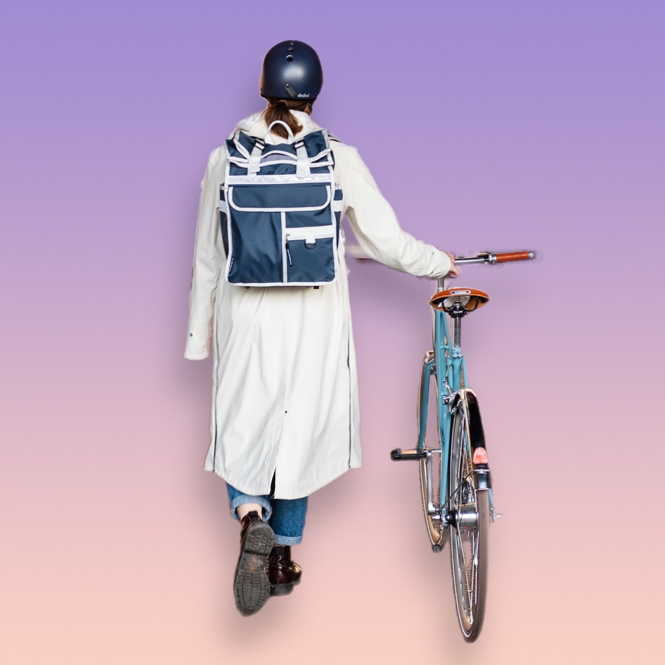 Navy Blue White Rolltop backpack Pannier Eco