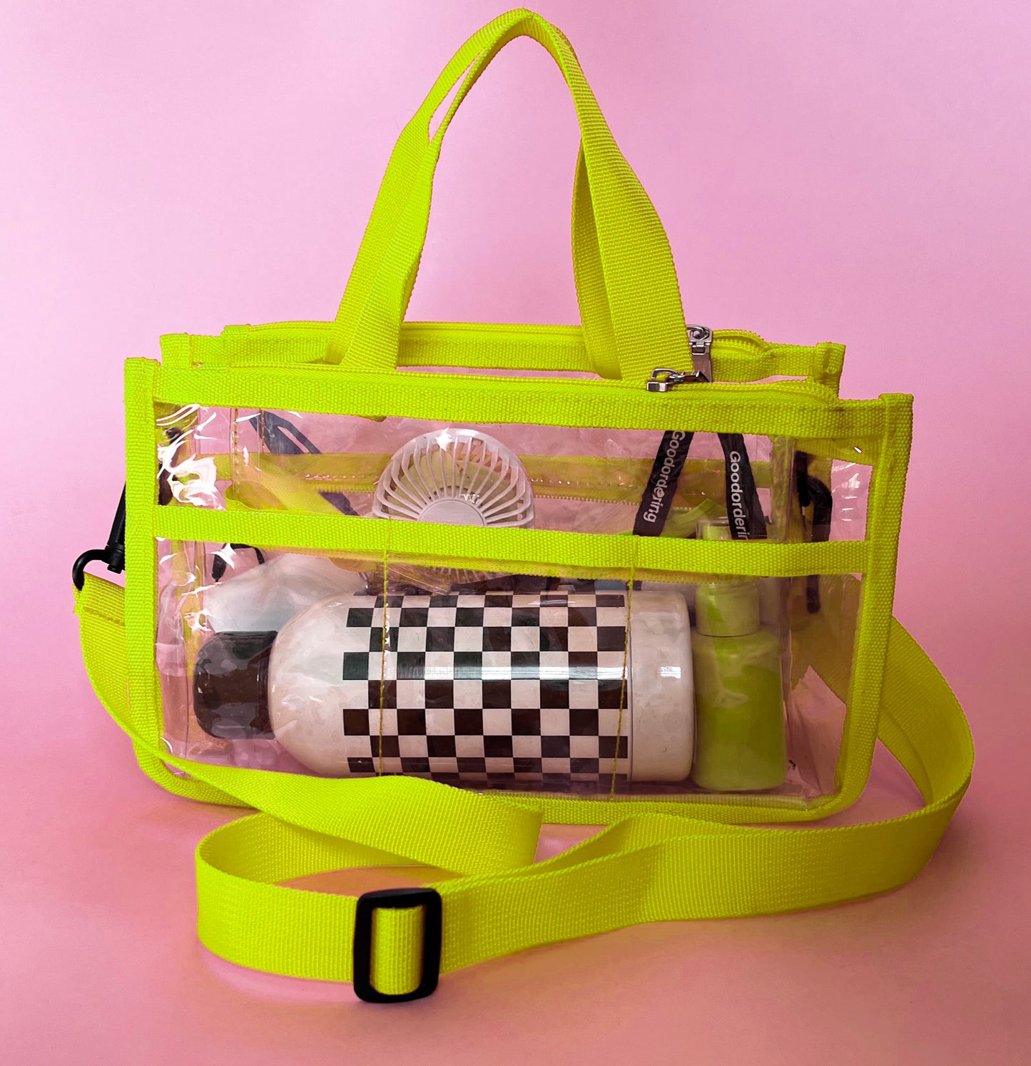 Stadium Bag / organiser transparent neon yellow concert clear bag