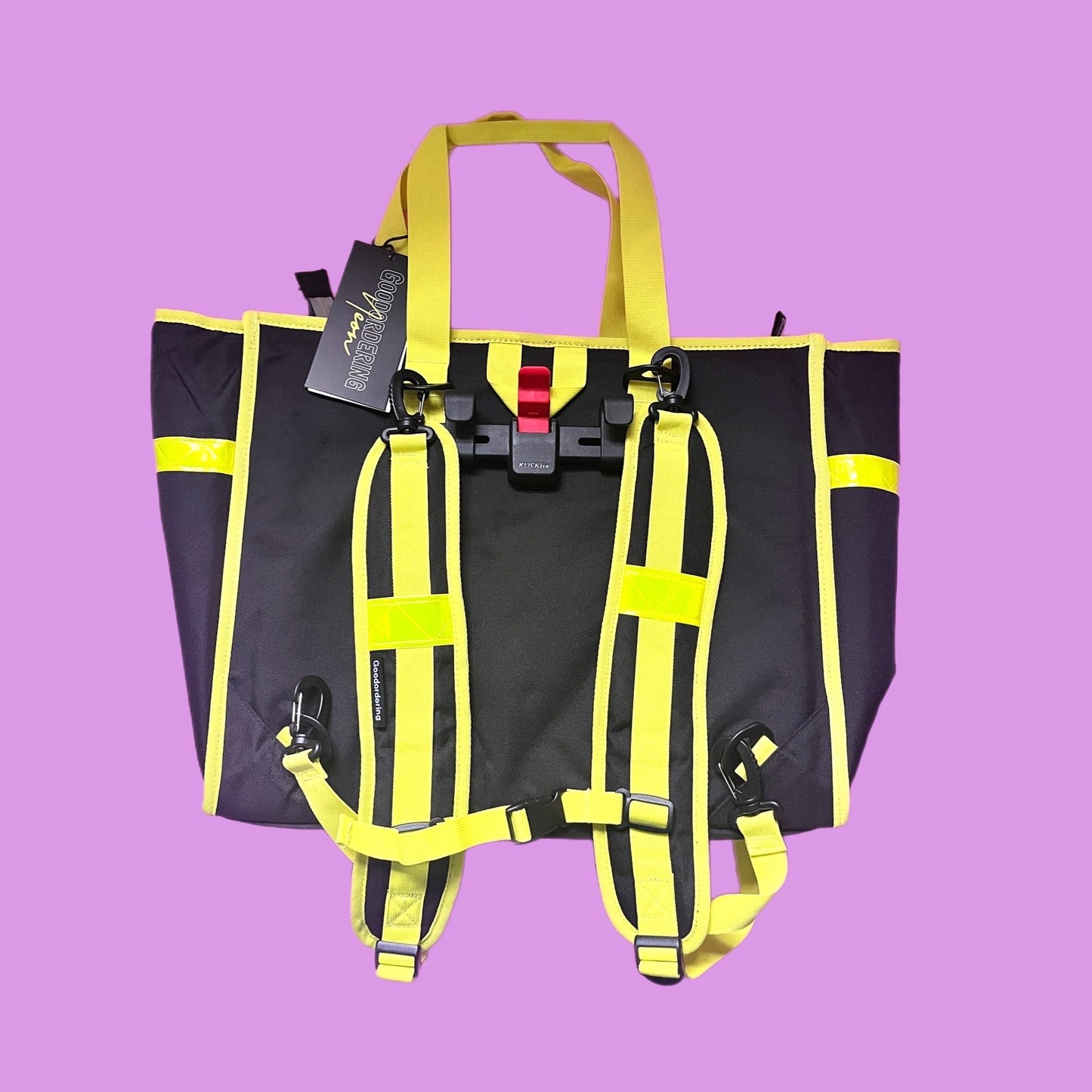 Neon tote backpack pannier with Kompakt rail hardware