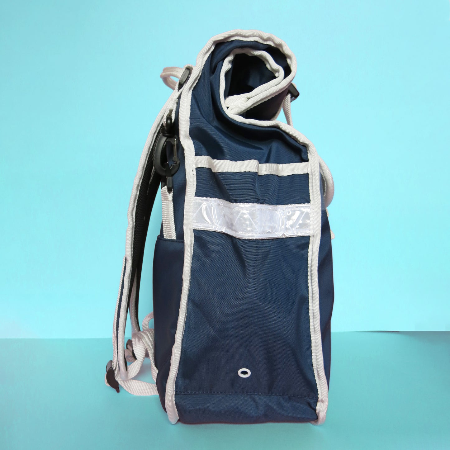 Navy Blue White Rolltop backpack Pannier Eco