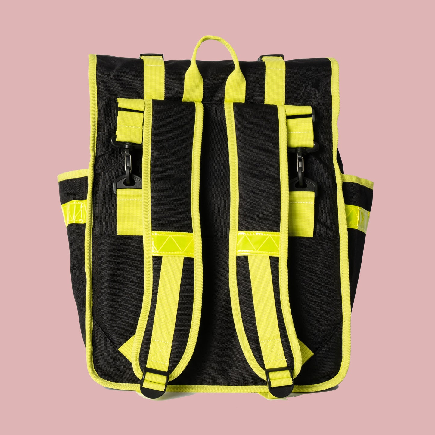 Neon rolltop backpack black pannier bike bag