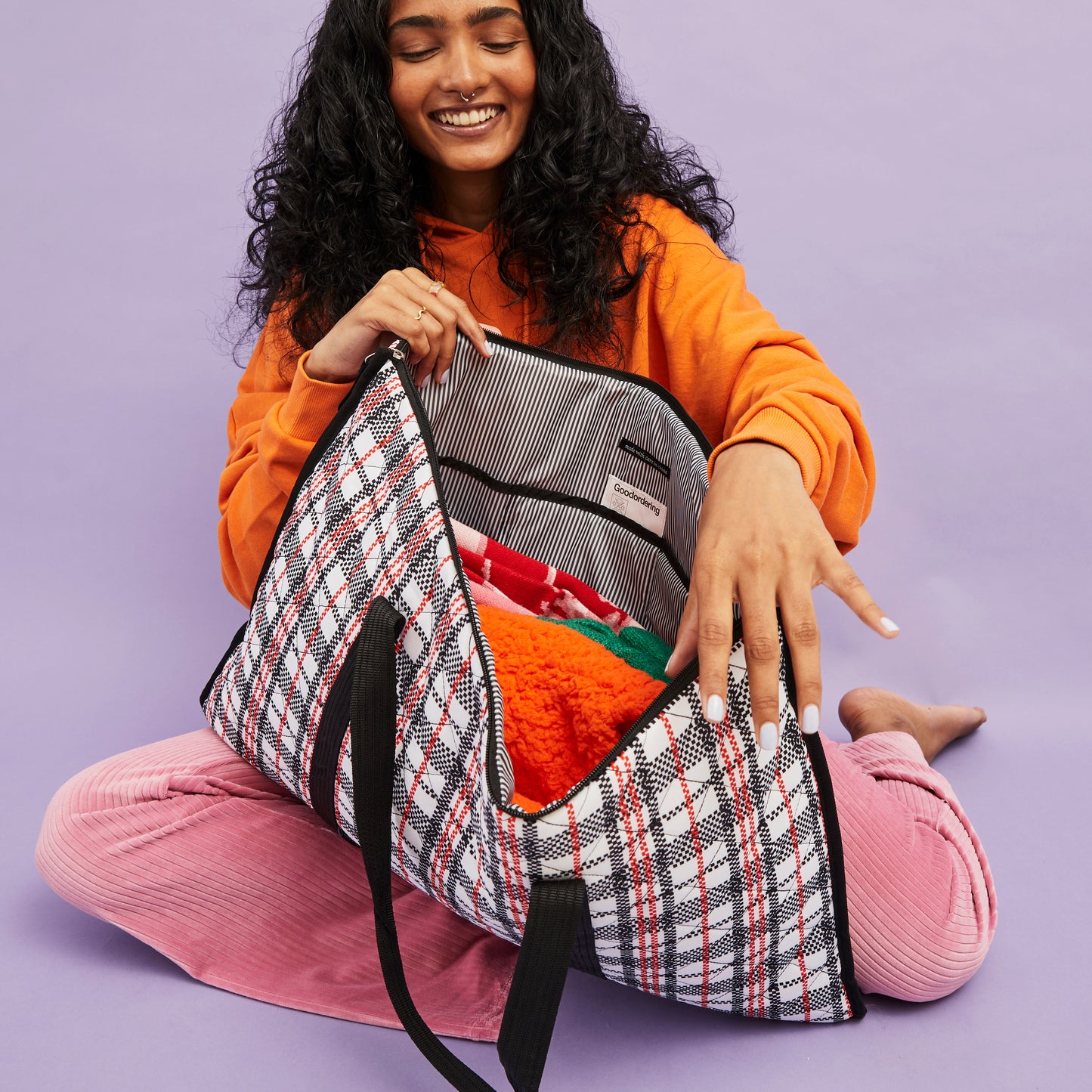 Eco Tartan “Billow” bag pillow pannier checkered plaid laundry portfolio bag