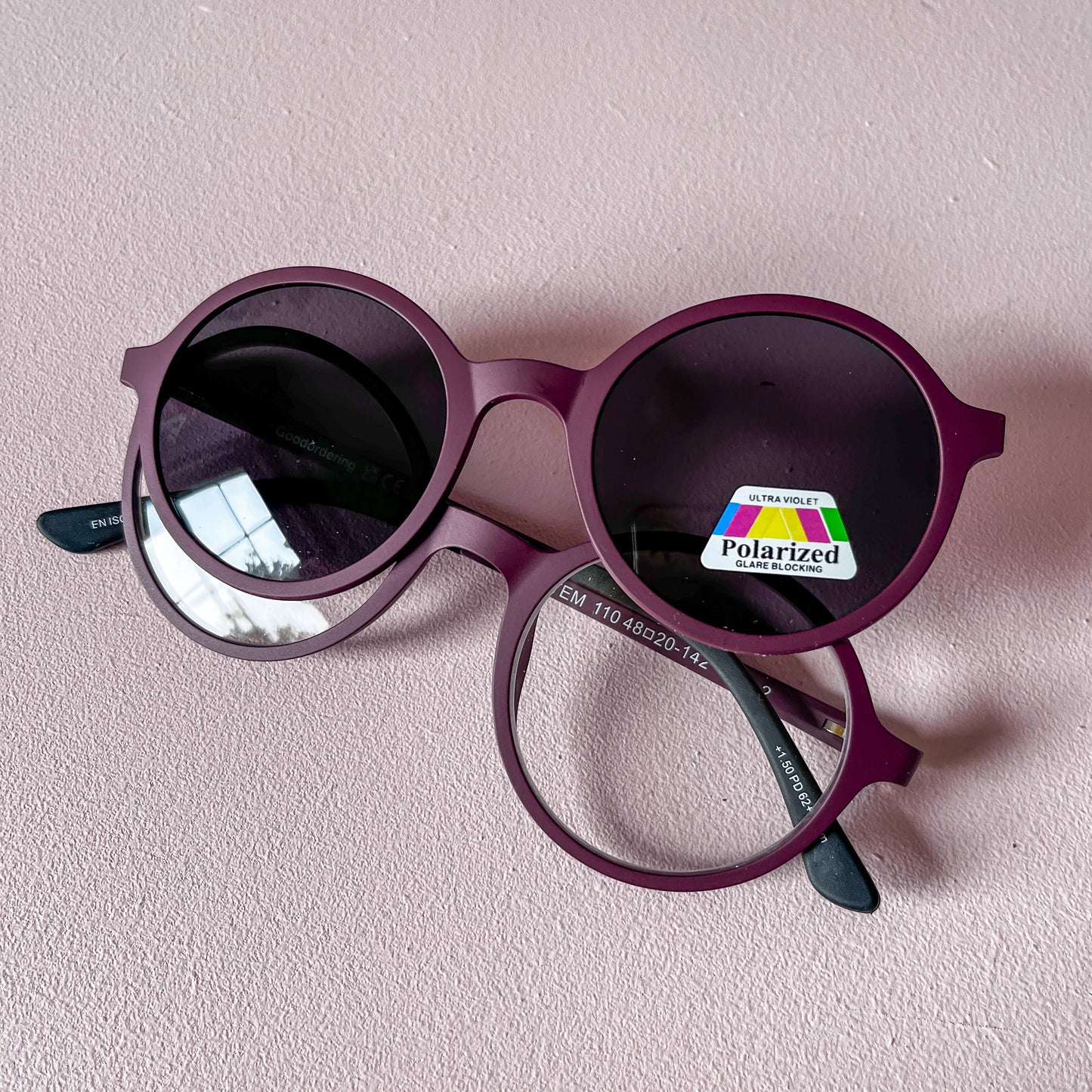 Maroon magnetic glasses & sunglasses in one