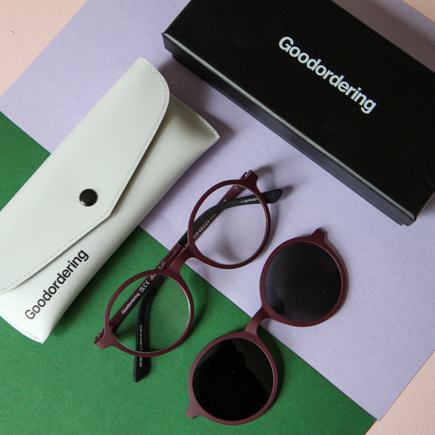 Maroon magnetic glasses & sunglasses in one