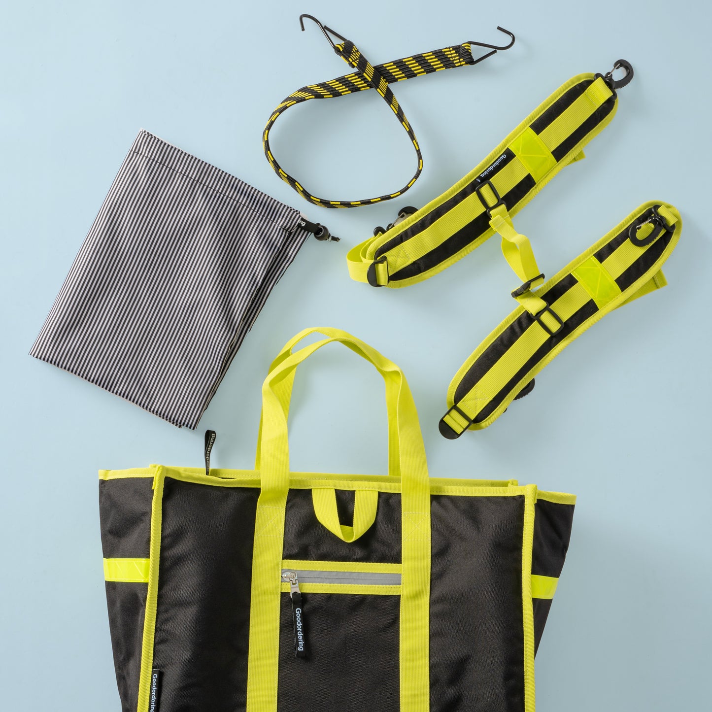 tote backpack straps and dust bag for neon yellow and black