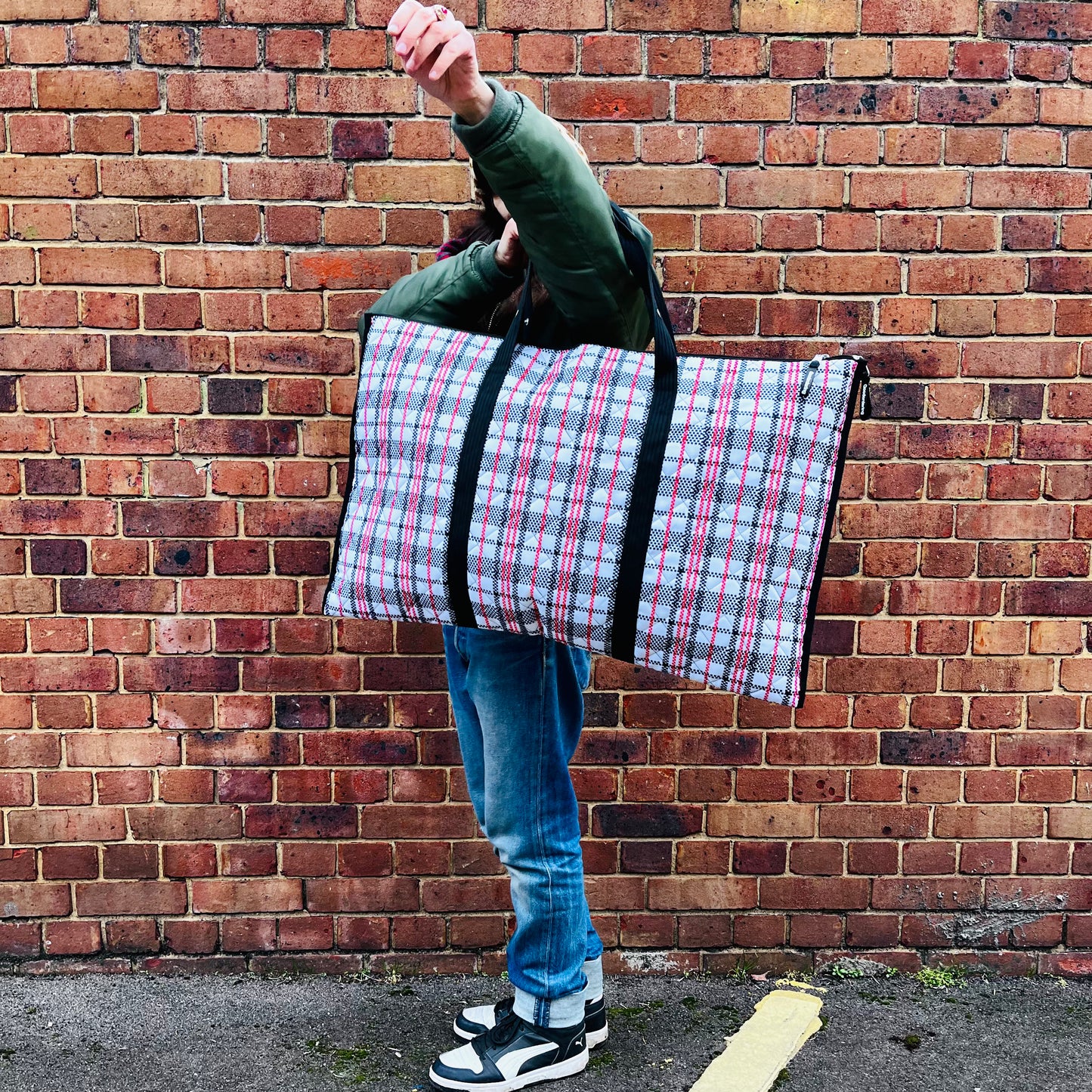 Eco Tartan “Billow” bag pillow pannier checkered plaid laundry portfolio bag