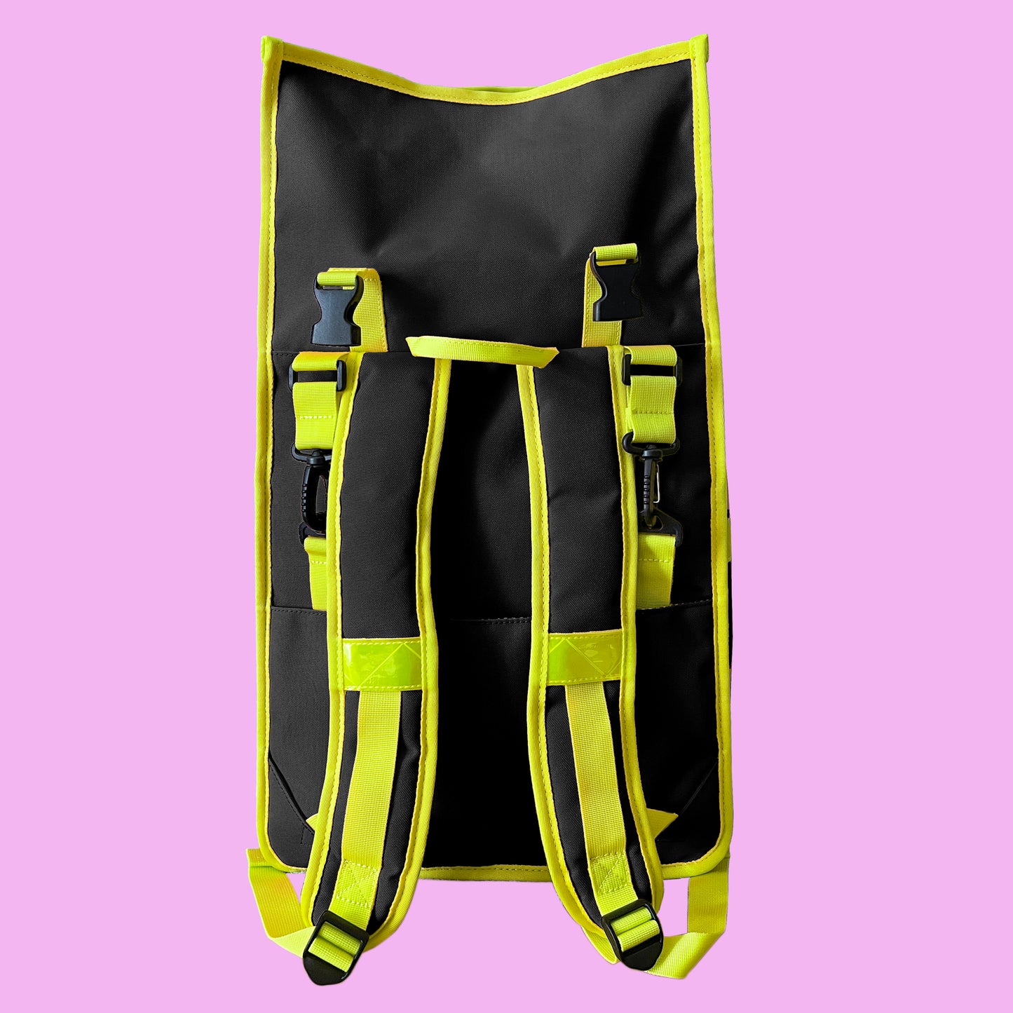 Neon rolltop backpack black pannier bike bag