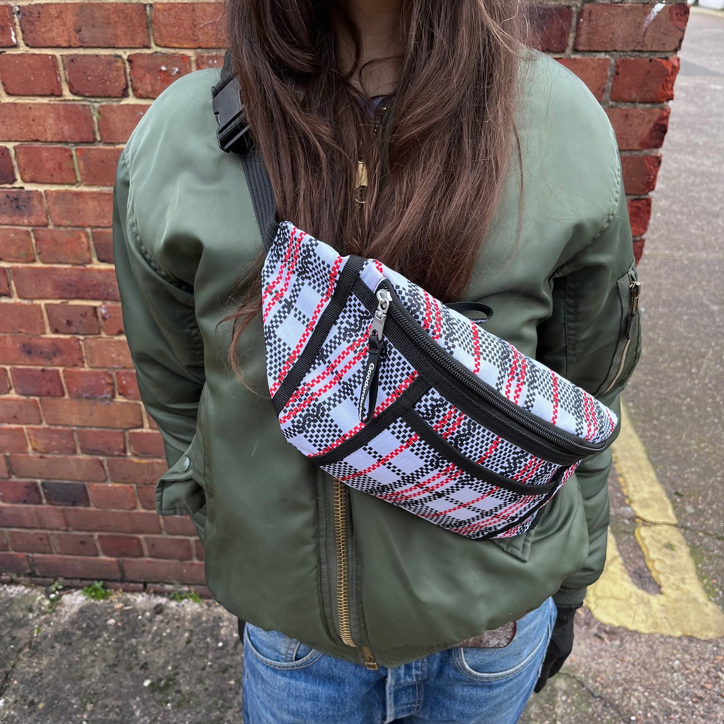Goodordering tartan checked plaid bum bag anti-theft
