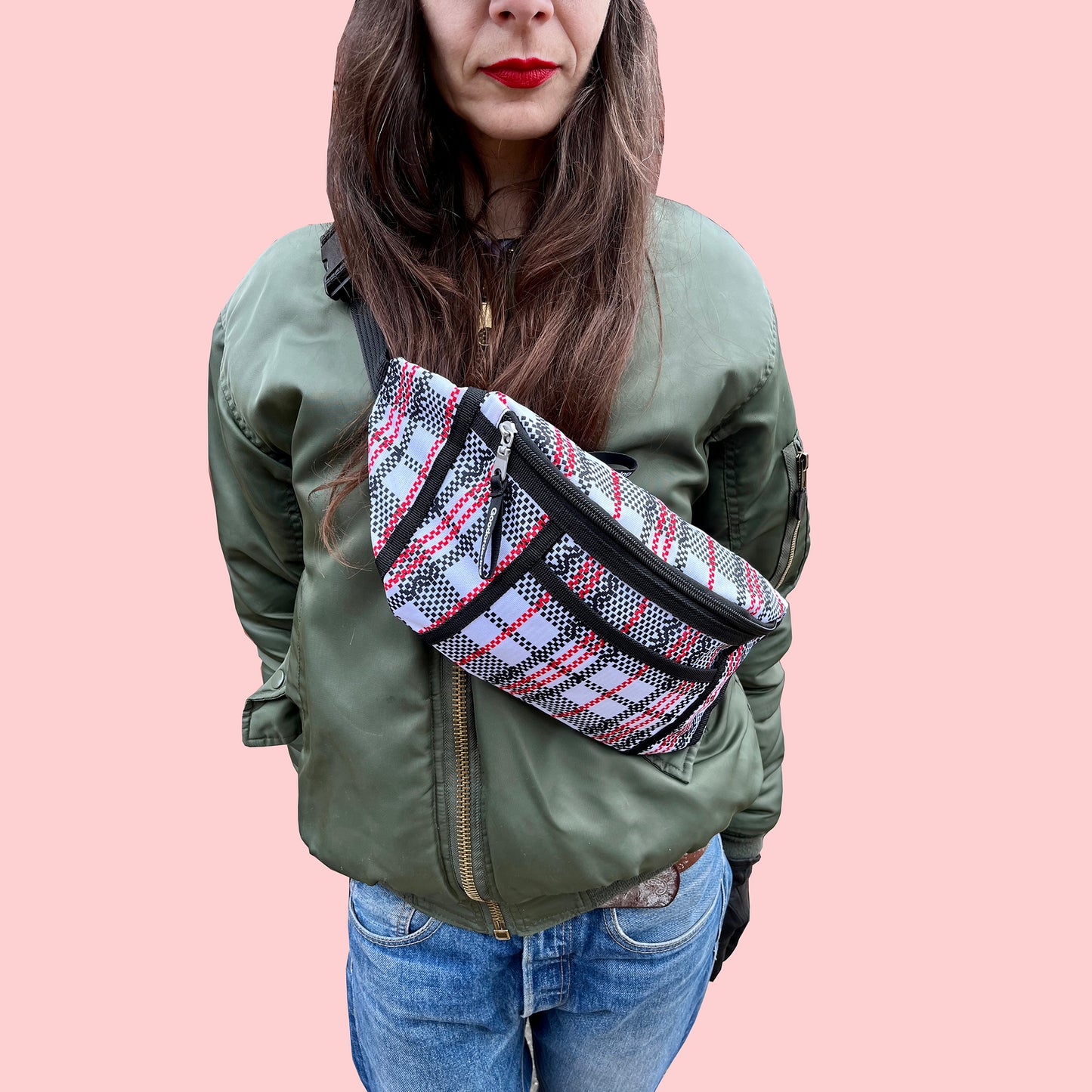 Goodordering tartan checked plaid bum bag anti-theft waist bag