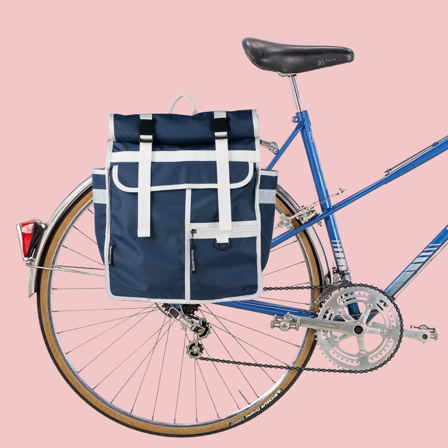 Navy Blue White Rolltop backpack Pannier Eco