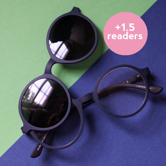 Navy blue magnetic glasses & sunglasses in one +1.5 reader lenses Goodordering