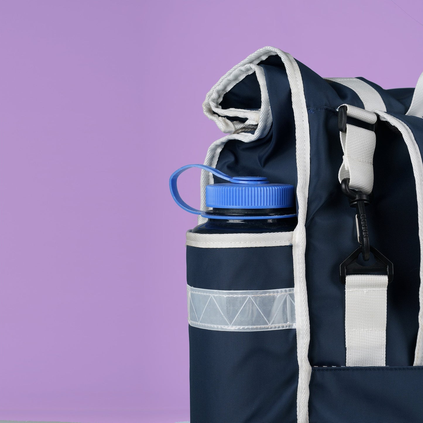 Navy Blue White Rolltop backpack Pannier Eco