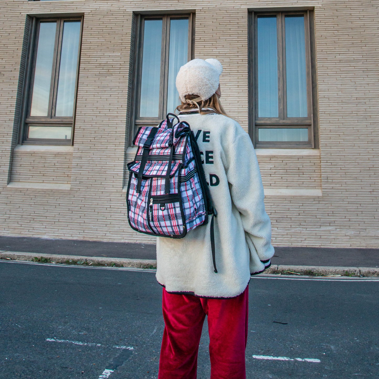 Tartan eco rolltop backpack & Pannier