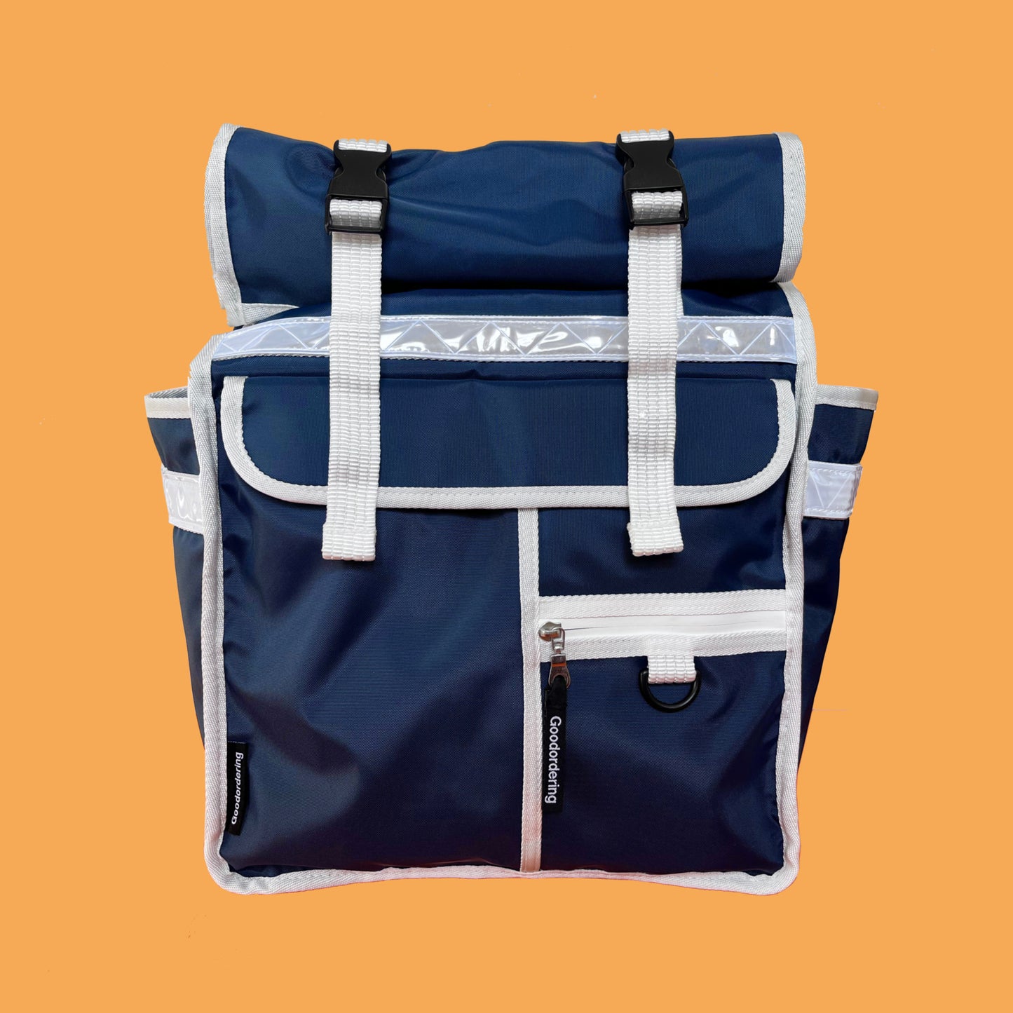 Navy Blue White Rolltop backpack Pannier Eco