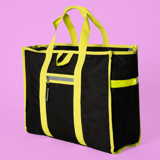 tote backpack straps neon yellow and black
