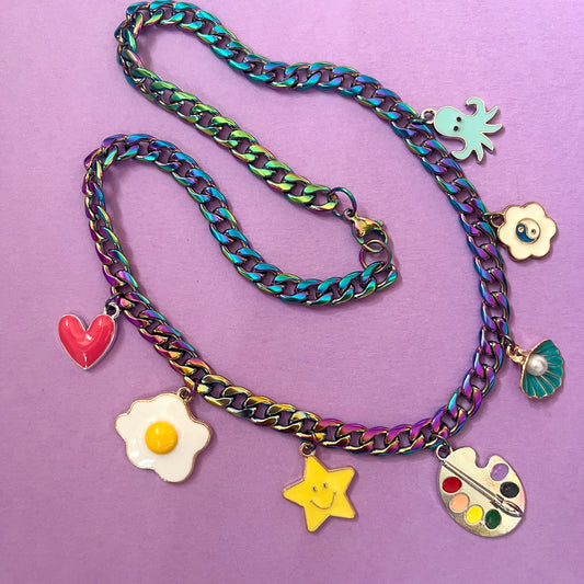 Rainbow chain charm necklace