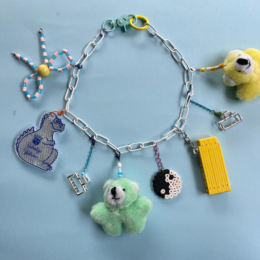 Pastel bear charm necklace with yin yang