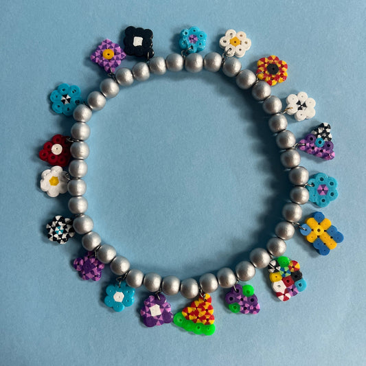 Hama bead silver beaded necklace