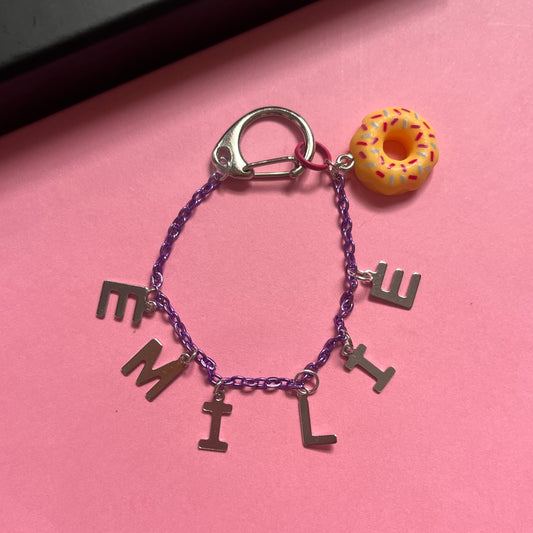 Personalised fine name charm with donut