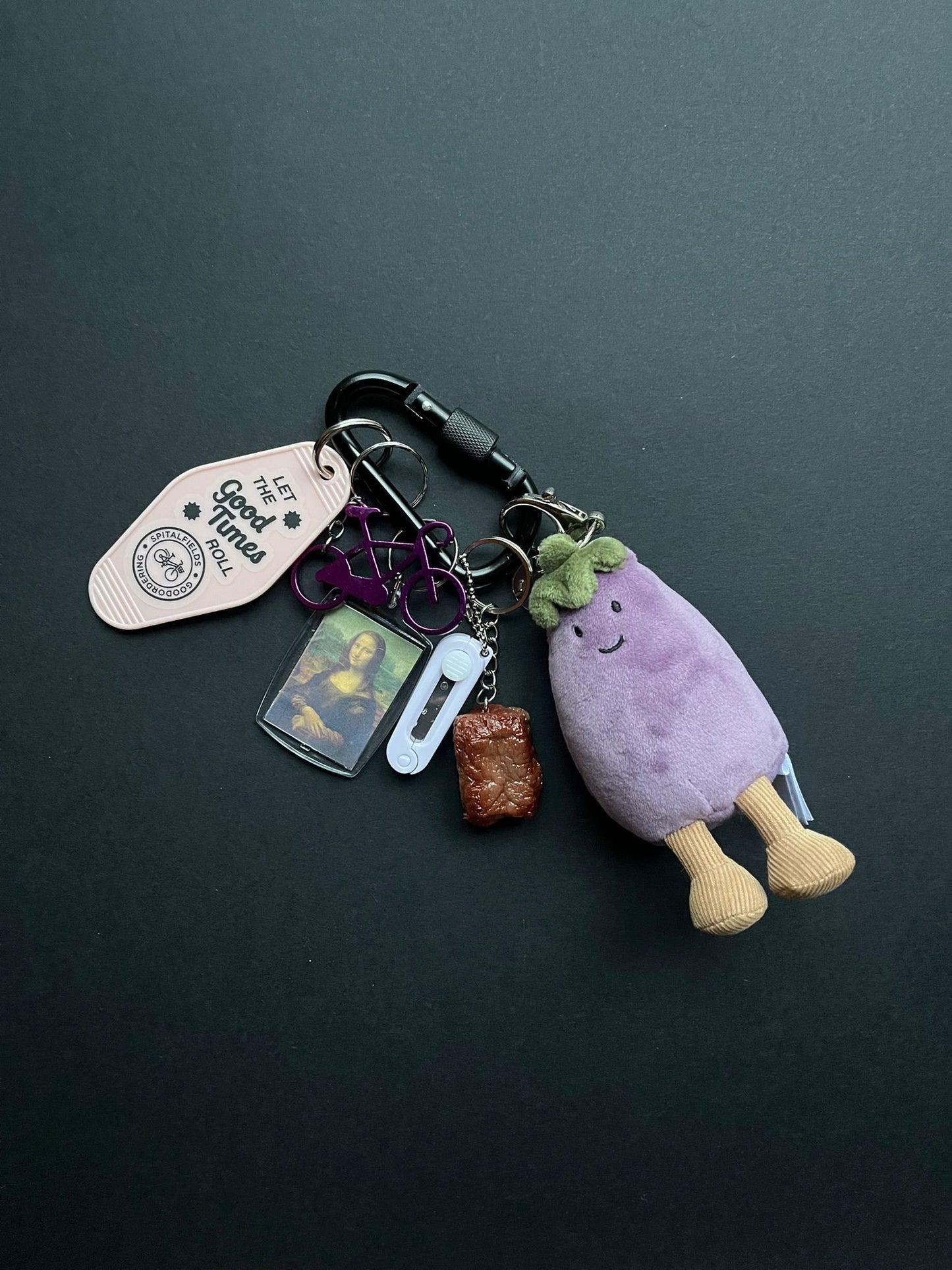 Bag charm and keyring eggplant jelly cat