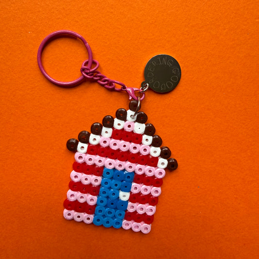 Hama bead beach hut keyring
