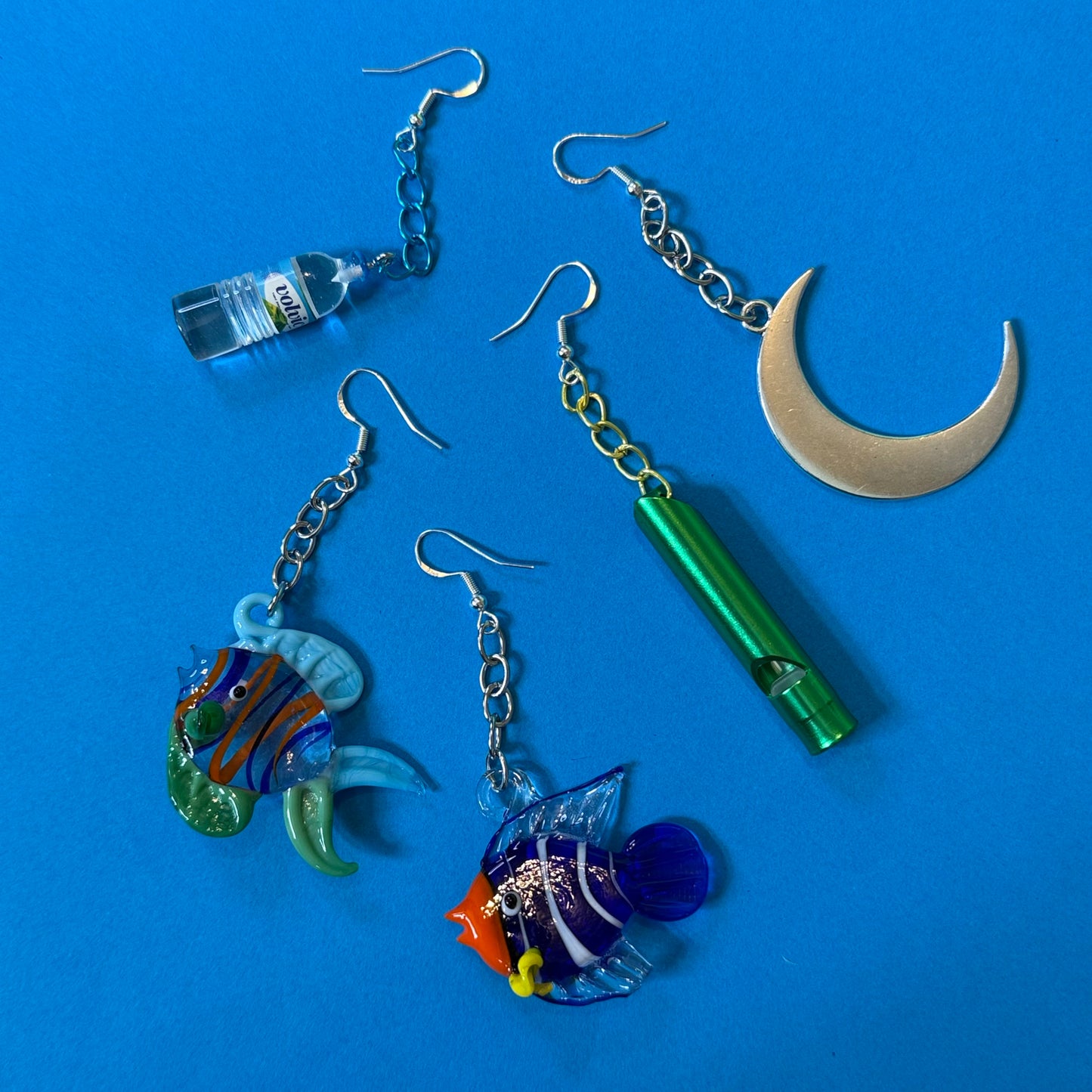 Whimsical motif drop chain earrings