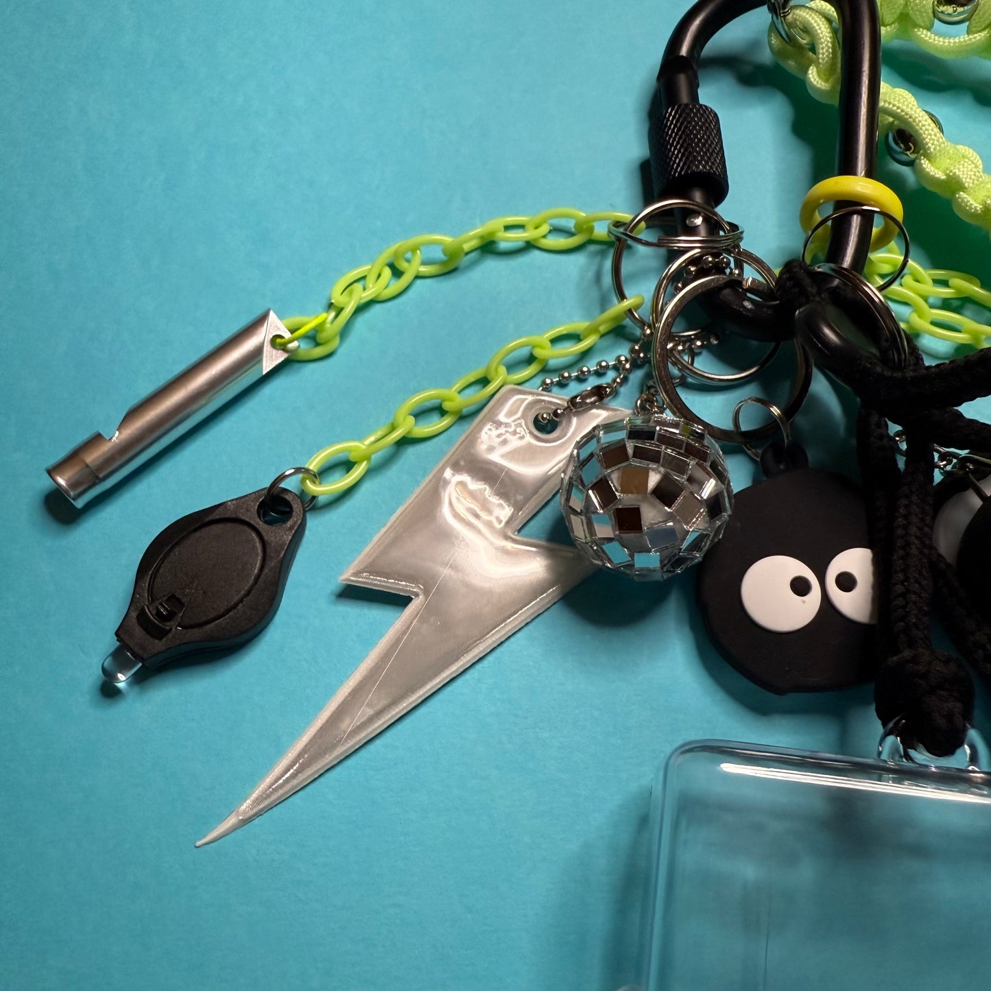 Bag charm and keyring black and neon yellow airtag