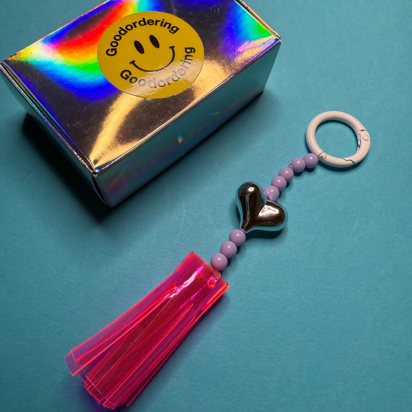 Neon and beaded heart tassle charm