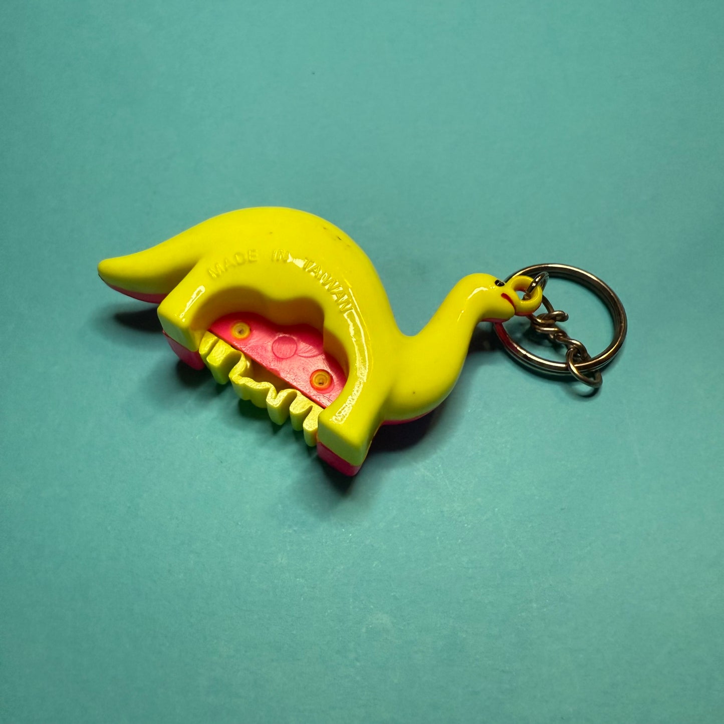 Neon 80s mini mummy dino charm keyring