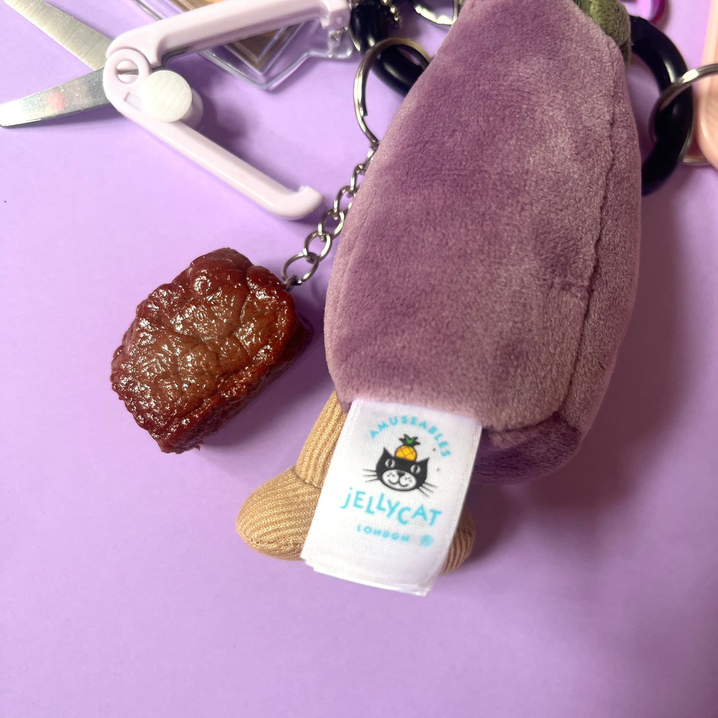 Bag charm and keyring eggplant jelly cat